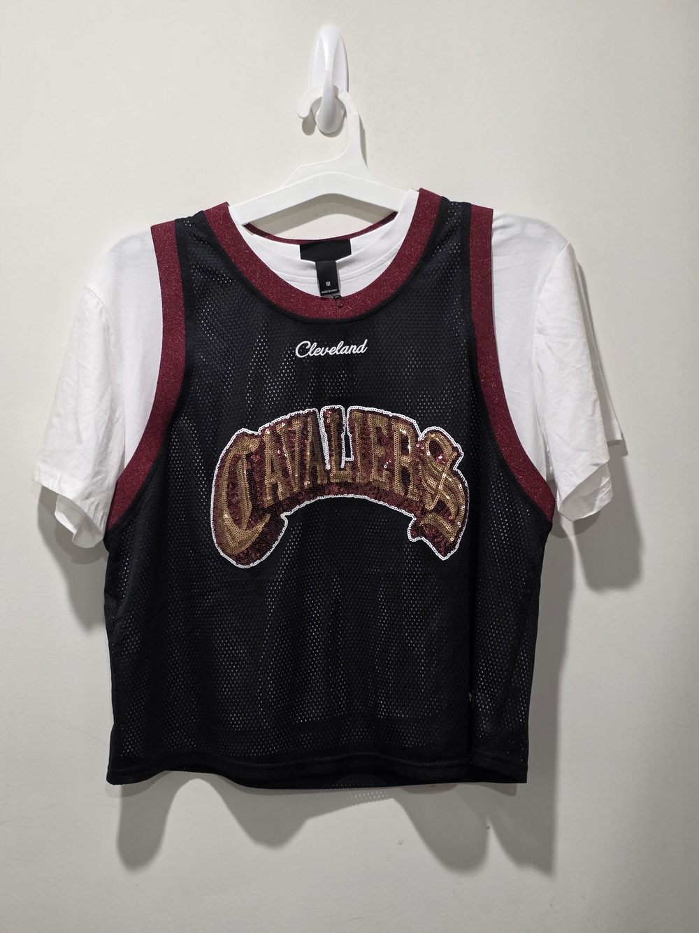 NBA Black and Maroon Cleveland Cavaliers Mesh Layered Jersey Tee